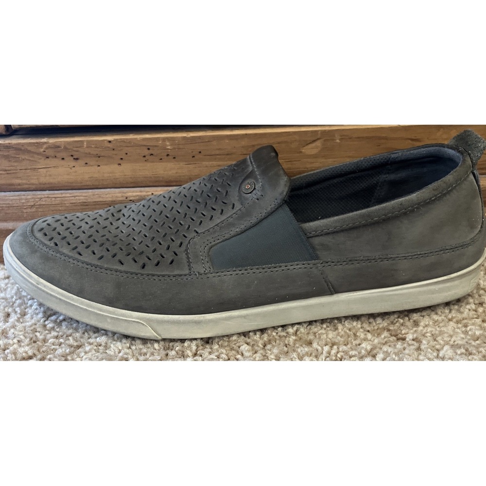 Ecco Mens Size 12‎ Taupe Gray Perforated Leather/Suede Slip On Loafers Casual - Picture 7 of 11